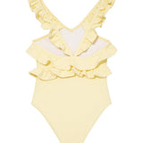Back view highlighting the full bottom coverage and playful ruffle detailing.