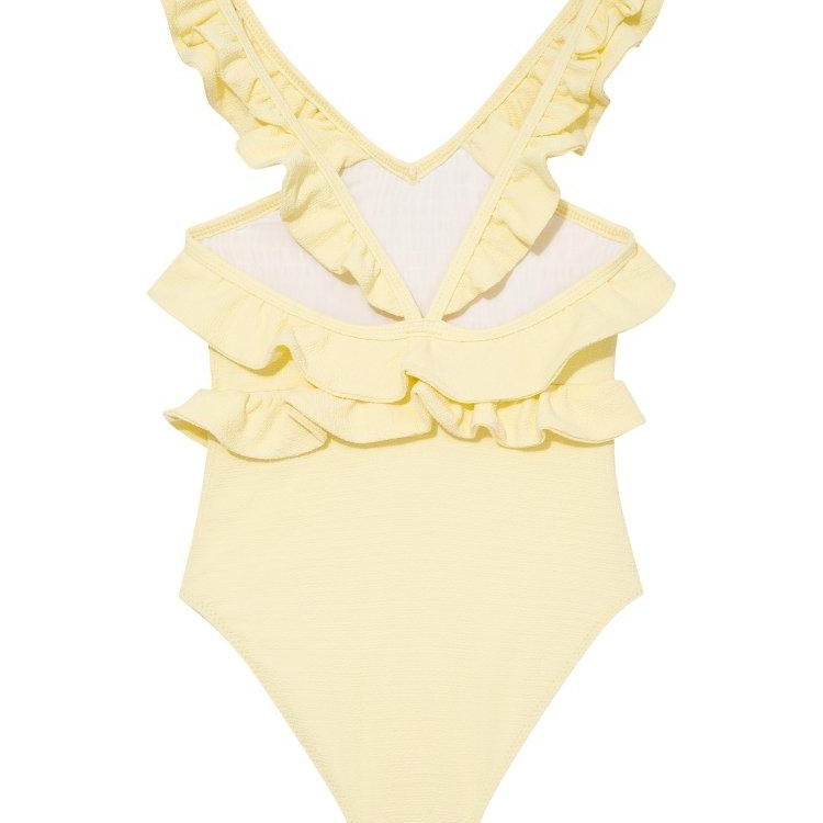 Sissy Yellow Ruffled Textured Kids Swimsuit | Moeva | Swimsuit | Each week unveils new pieces—luxury swimwear, fluid resort silhouettes, and elevated summer-to-evening essentials designed to carry you from coastal escapes to city nights.