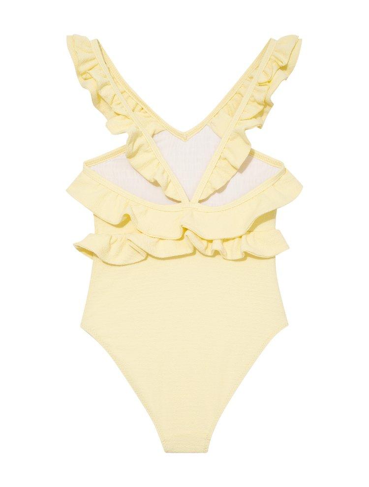 Sissy Yellow Ruffled Textured Kids Swimsuit | Moeva | Swimsuit | Each week unveils new pieces—luxury swimwear, fluid resort silhouettes, and elevated summer-to-evening essentials designed to carry you from coastal escapes to city nights.