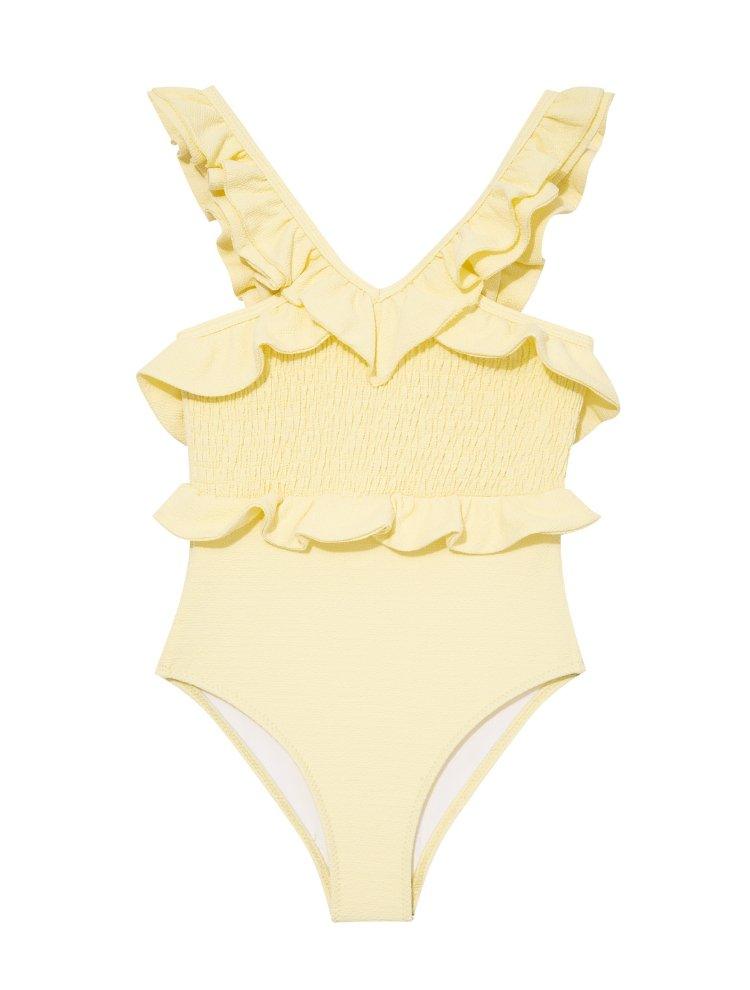 Sissy Yellow Ruffled Textured Kids Swimsuit | Moeva | Swimsuit | Each week unveils new pieces—luxury swimwear, fluid resort silhouettes, and elevated summer-to-evening essentials designed to carry you from coastal escapes to city nights.