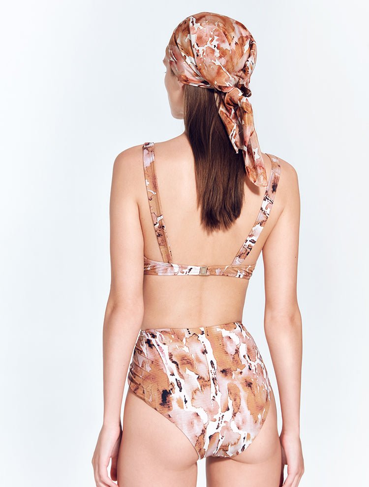 Skylar Floral Abstract High Waist Bikini Bottom With Twist-Front -Bikini Bottom Moeva
