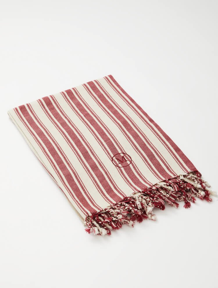 Sole Light Burgundy/Beige Duo-Colored Pestemal With Fringe Details -Women Beach Towels Moeva