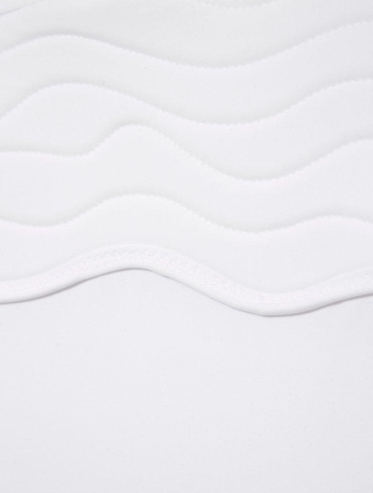 "Close-up of the adjustable self-tie straps on the Tia white kids bikini set, offering a customizable fit."
