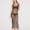 "Front view of a model in the Triana Black Dress, showcasing its close fit and elegant décolleté."