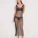 "Front view of a model in the Triana Black Dress, showcasing its close fit and elegant décolleté."