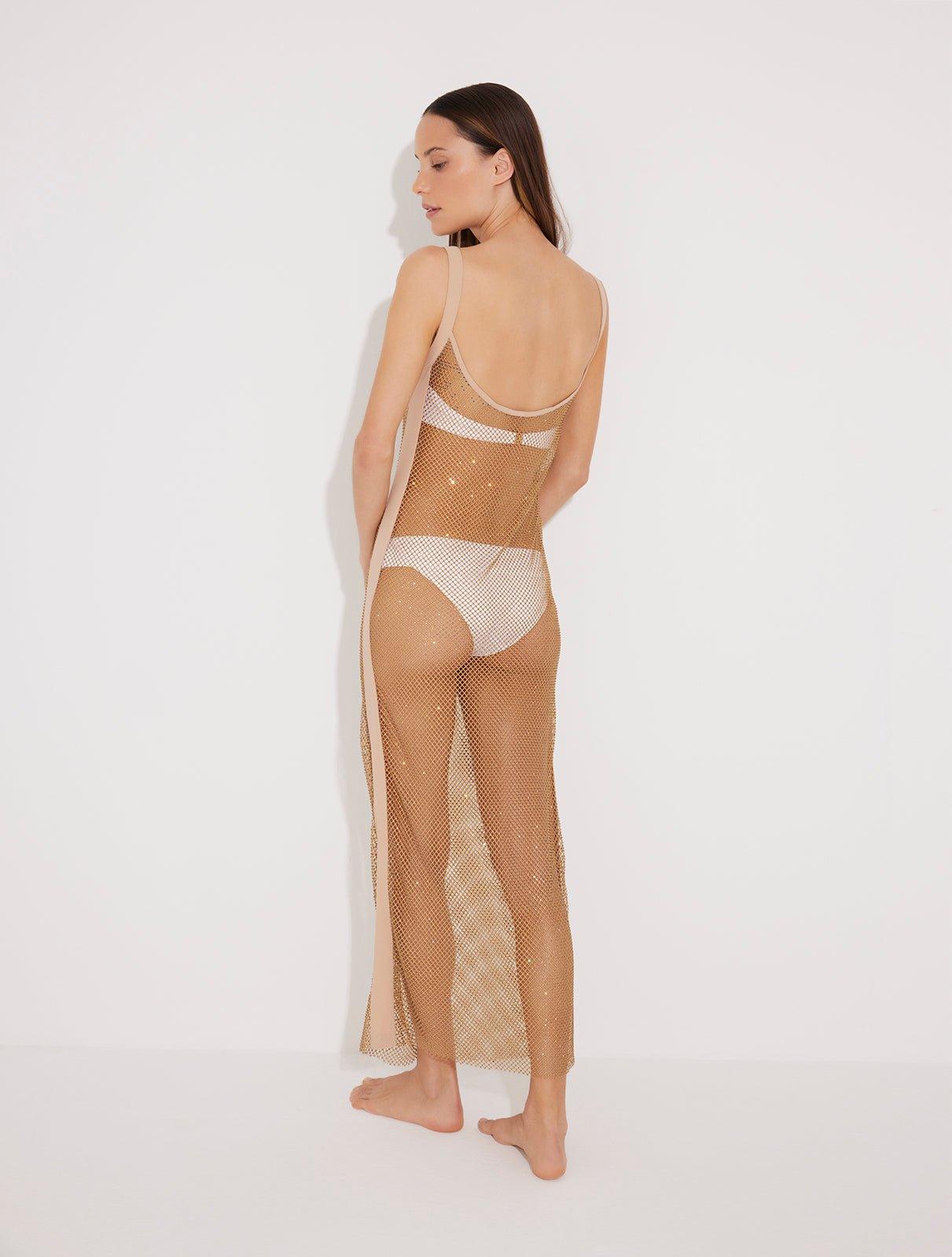 Triana Nude Rhinestone Details Mesh Long Dress | Moeva | Beachwear Dresses | Each week unveils new pieces—luxury swimwear, fluid resort silhouettes, and elevated summer-to-evening essentials designed to carry you from coastal escapes to city nights.