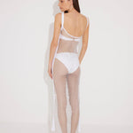 "Back view of the Triana Dress on a model, illustrating the close fit and glamorous net design."