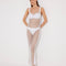 "Front view of a model in the Triana White Dress, showcasing its close fit and elegant décolleté."