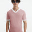 "Front view of Troy pink and white duo-colored t-shirt showing the slim fit and open collar design"