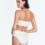 "Back perspective of the Wendy bikini top, highlighting the clean design and seersucker texture."