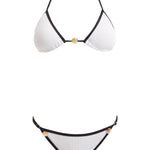 Artistic decoupage image of the Zarya White Bikini Set, displaying its cohesive design and quality craftsmanship.