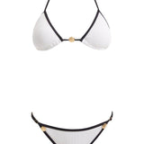 Artistic decoupage image of the Zarya White Bikini Set, displaying its cohesive design and quality craftsmanship.